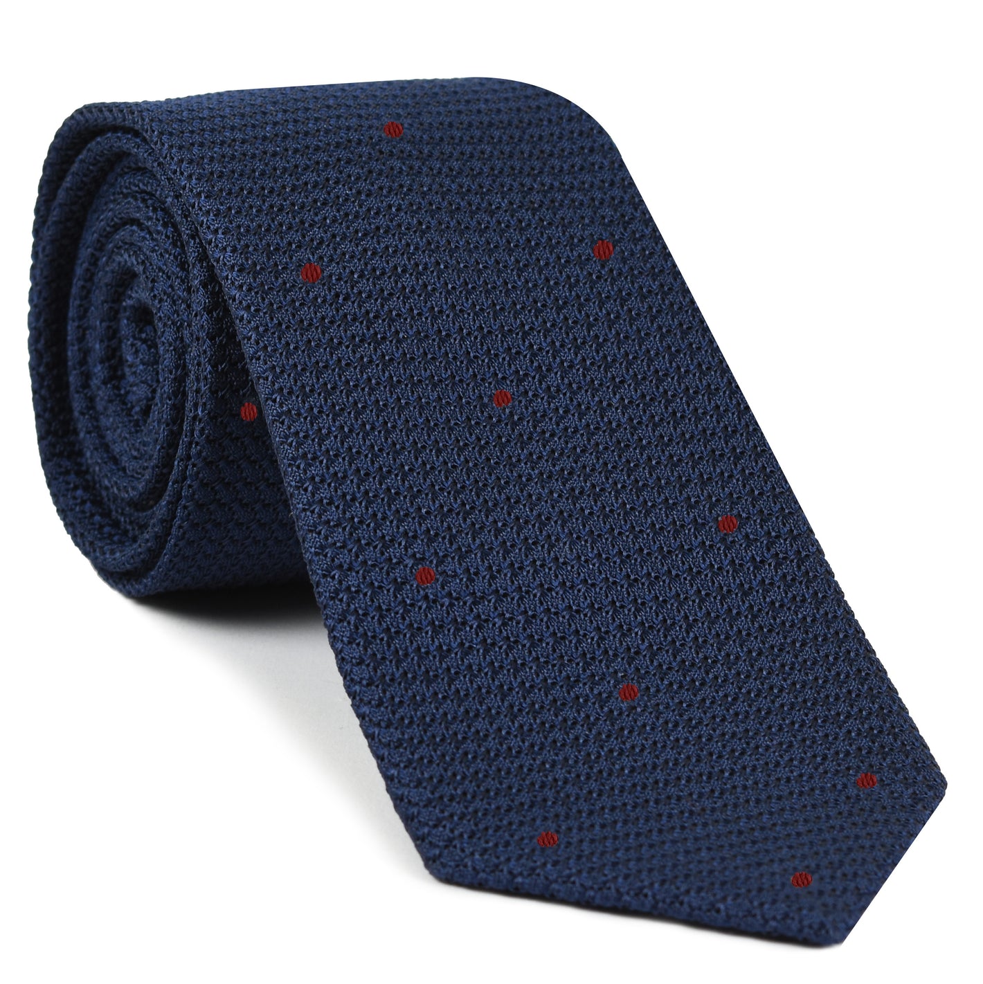 Soft Navy Blue Grenadine Grossa with Dark Red (Hand Sewn) Pin Dots Silk Tie #GGDT-11 (9)