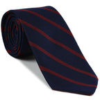 Red on Dark Navy Blue Grenadine Fina Single Stripe Silk Tie GFSBT-1