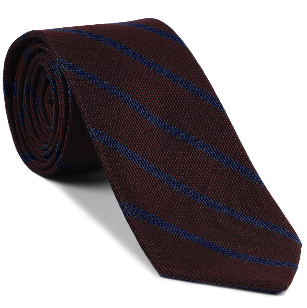 Blue on Burgundy Grenadine Fina Single Stripe Silk Tie GFSBT-5