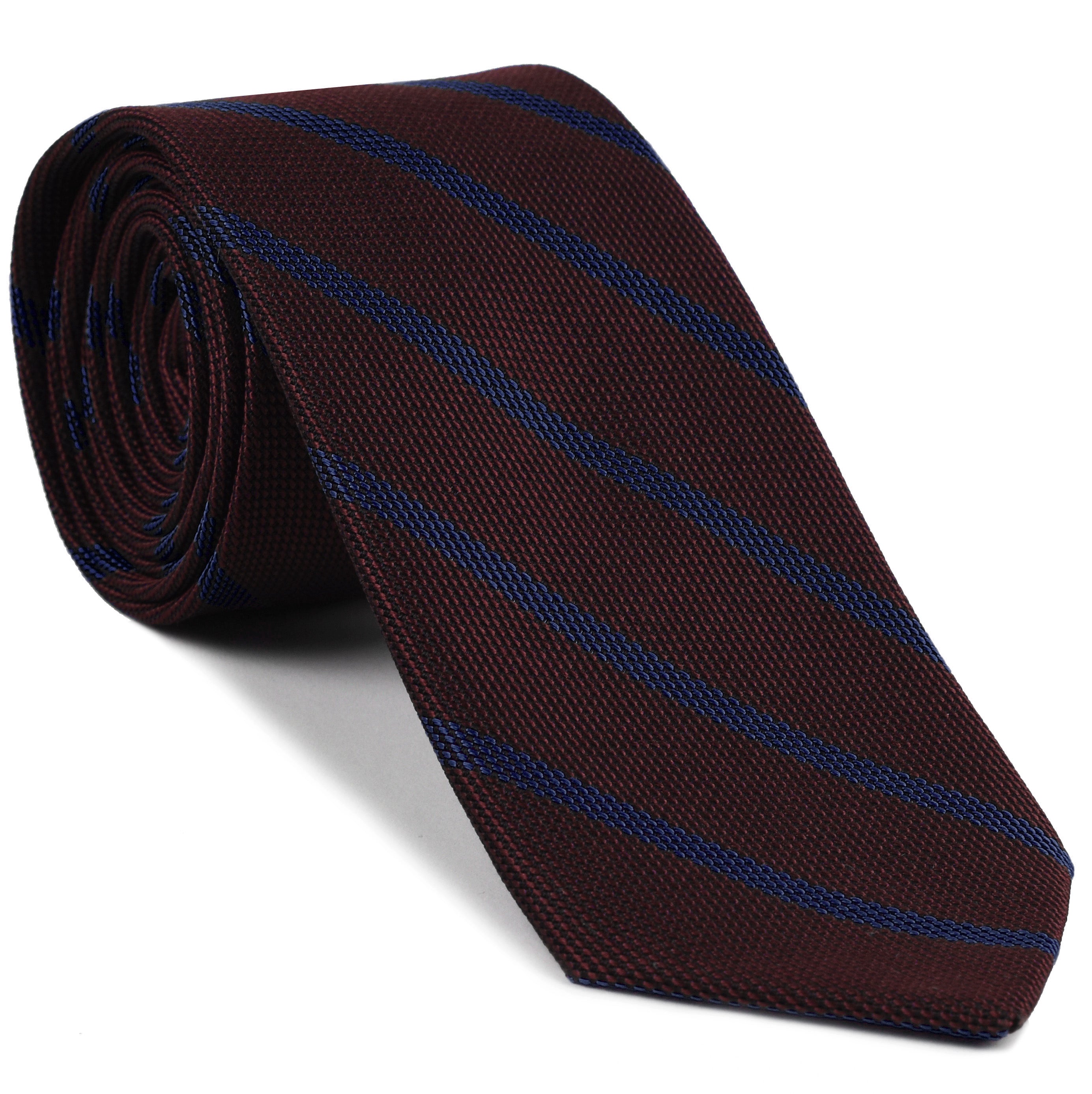 Blue on Burgundy Grenadine Fina Single Stripe Silk Tie GFSBT-5