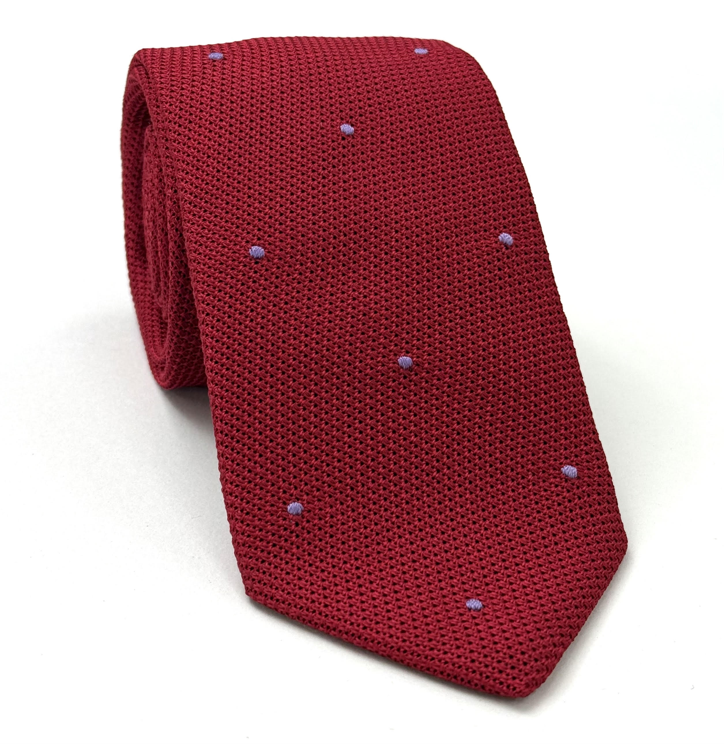 ラベンダー入りレッドグレナディン・フィナ（手縫い）ピンドットシルクタイ #GFDT-1 (14)