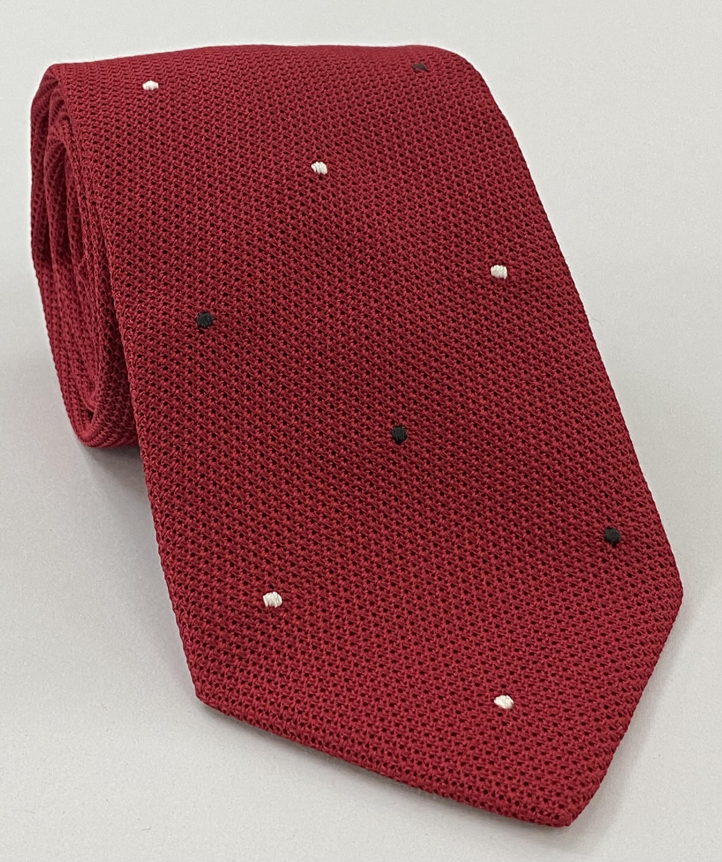 Red Grenadine Fina Silk Tie (1,37) - Hand Sewn Pin Dots Silk Tie GFDT-1