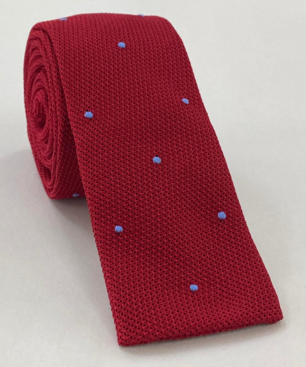 レッドグレナディン ファイナ スカイブルー（手縫い）ピンドット シルクタイ #GFDT-1 (3)