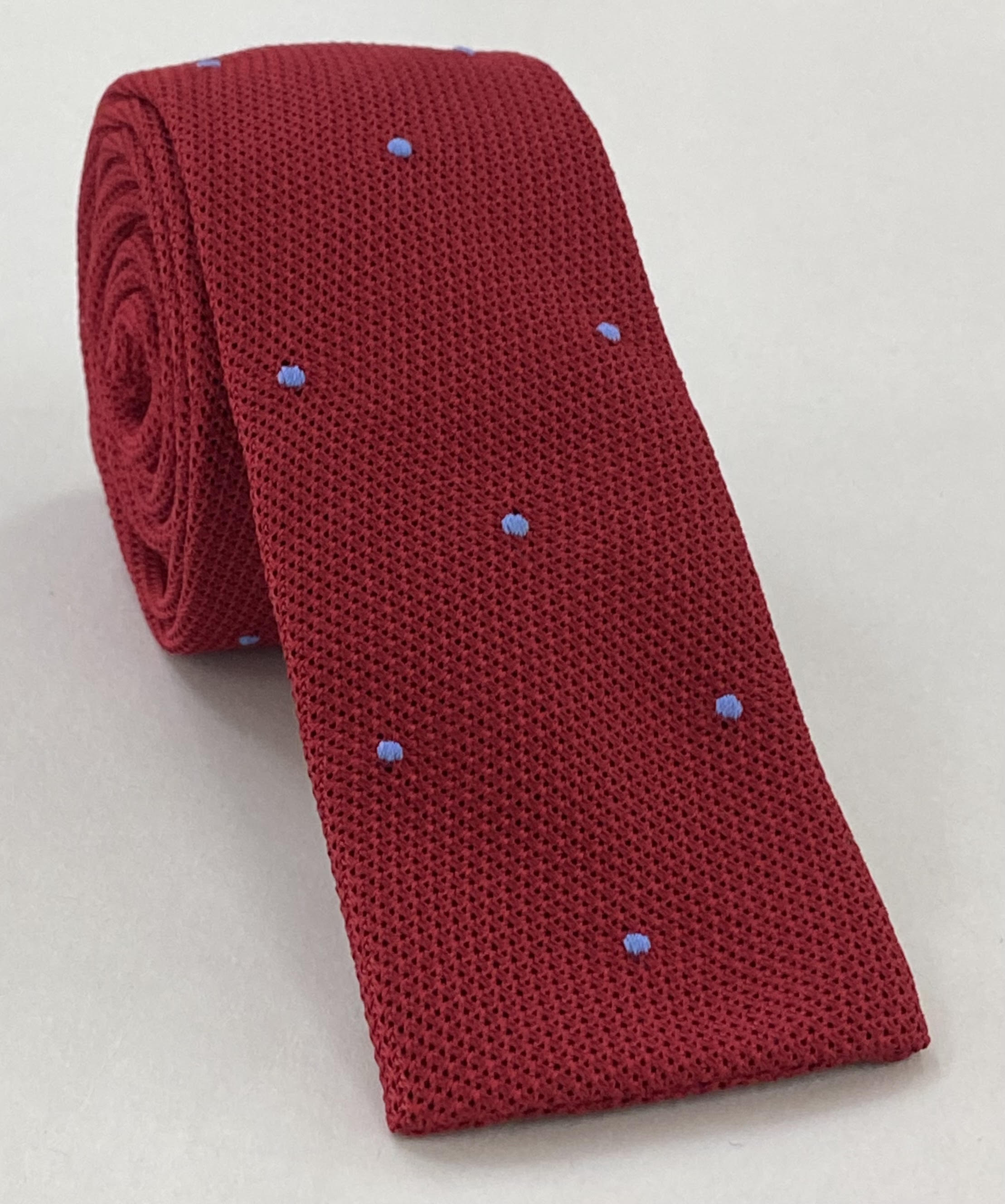 レッドグレナディン ファイナ スカイブルー（手縫い）ピンドット シルクタイ #GFDT-1 (3)