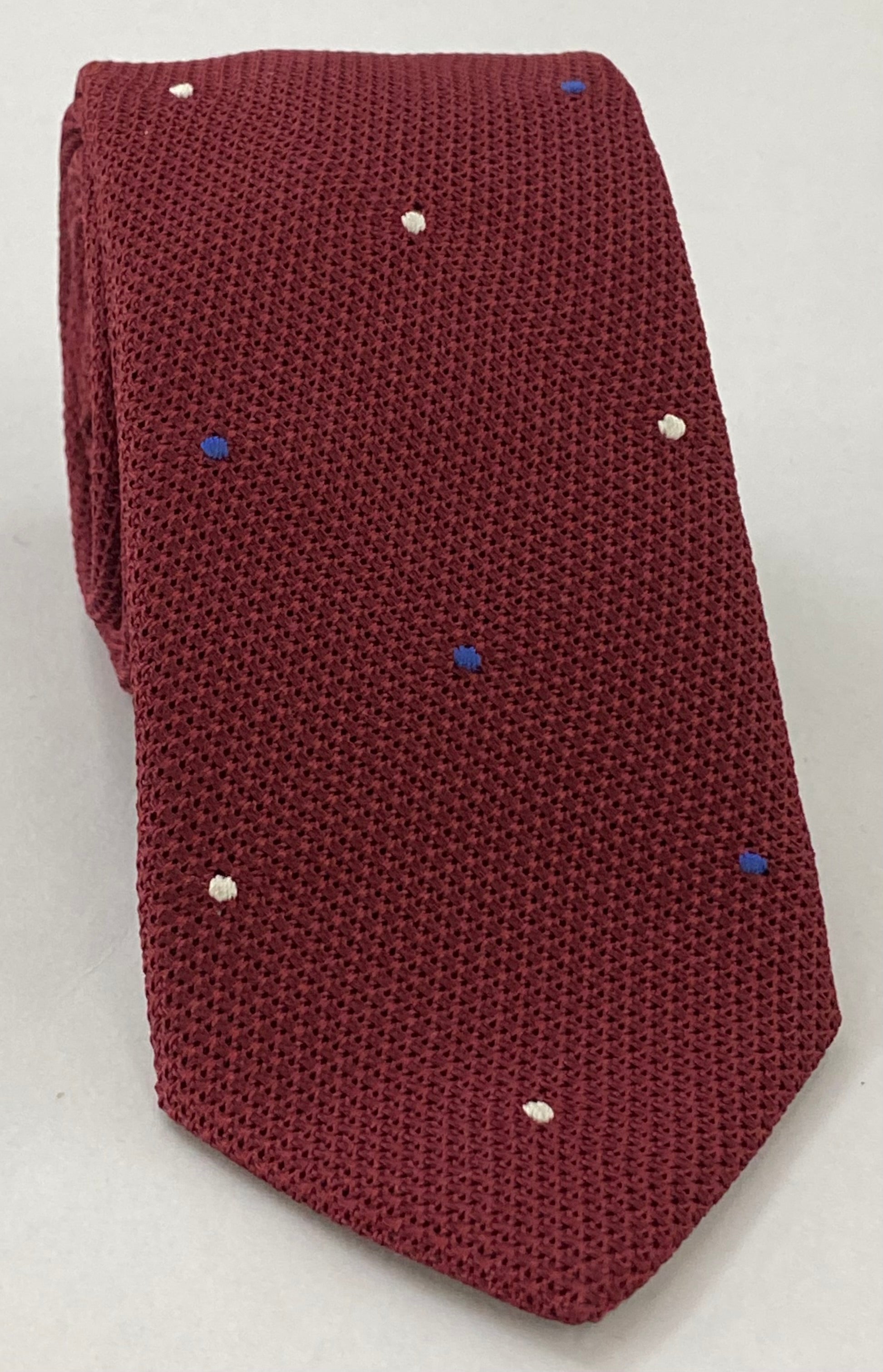 Dark Red Grenadine Fina Silk Tie (1,4) - Hand Sewn Pin Dots Silk Tie GFDT-2