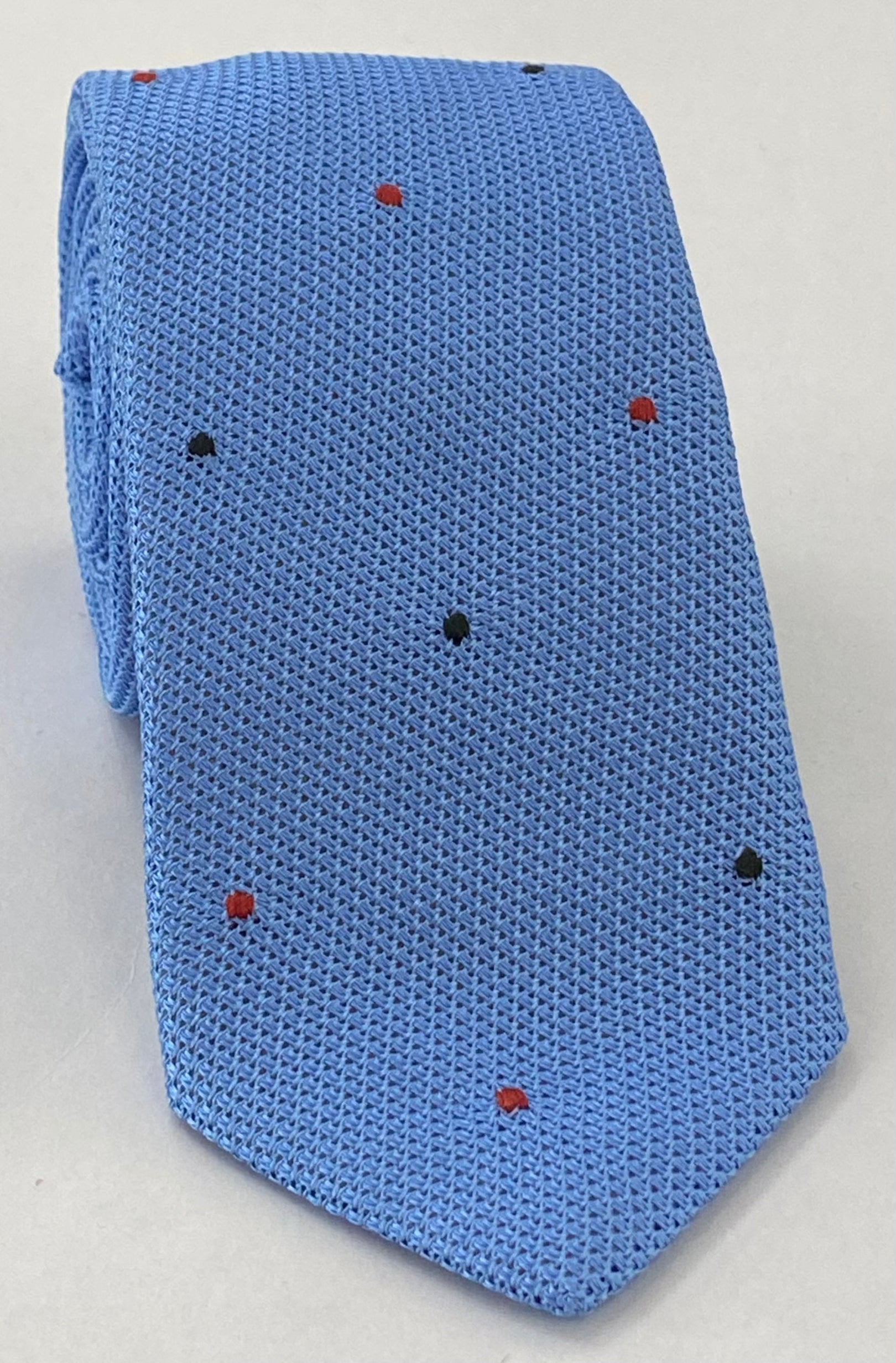 Light Oxford Blue Grenadine Fina Silk Tie (7,37) - Hand Sewn Pin Dots Silk Tie #GFDT-36