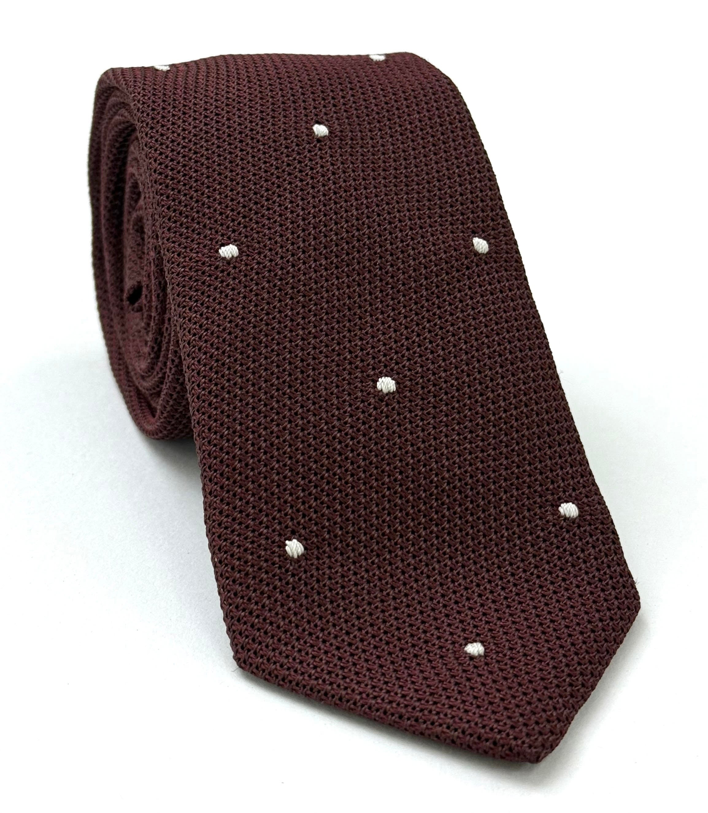 Burgundy Grenadine Fina Silk Tie- Hand Sewn  Dots Silk Tie GFDT-3 (2)
