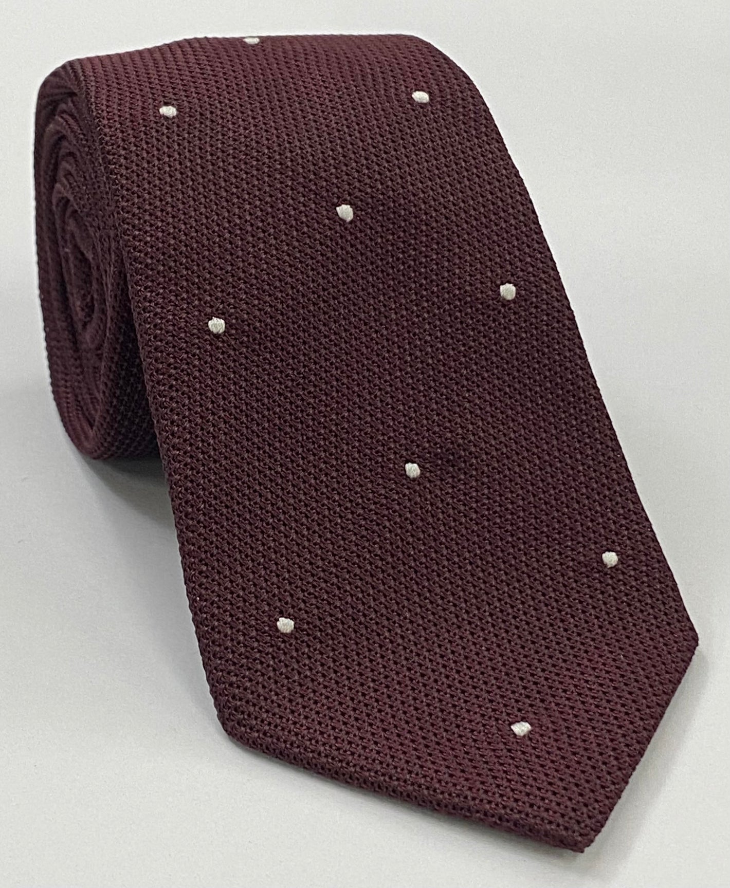 버건디 그레나딘 그로사 실버 (핸드 쏜) 핀 도트 실크 타이 #GGDT-3 (2)