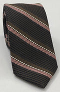 Chocolate, Salmon & White on Dark Chocolate Grenadine Fina with Satin Stripe Silk Tie GFMST-3