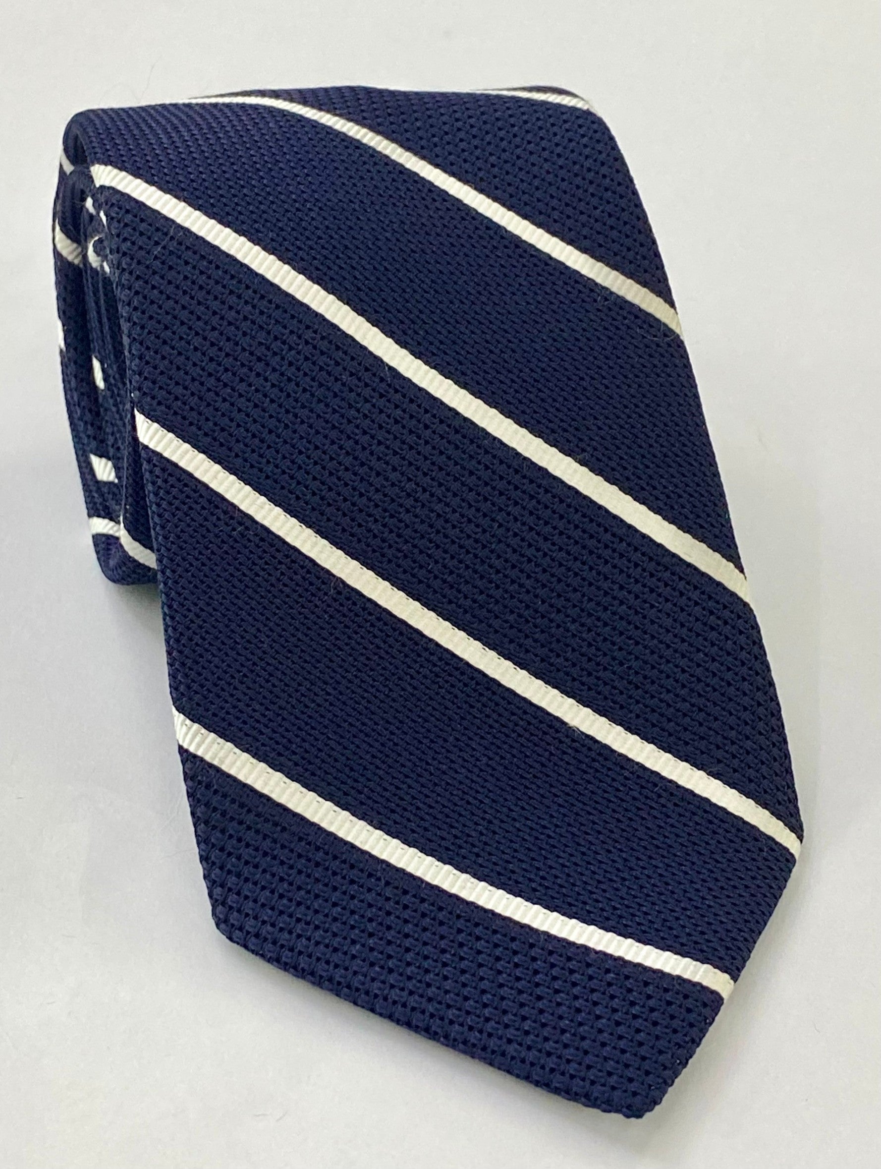 White on Midnight Blue Grenadine Fina Reppe Stripe Silk Tie GFRST-1