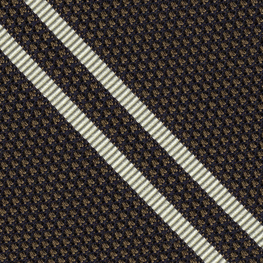 {[en]:Off-White on Chocolate Grenadine Fina Reppe Stripe Silk  Pocket Square