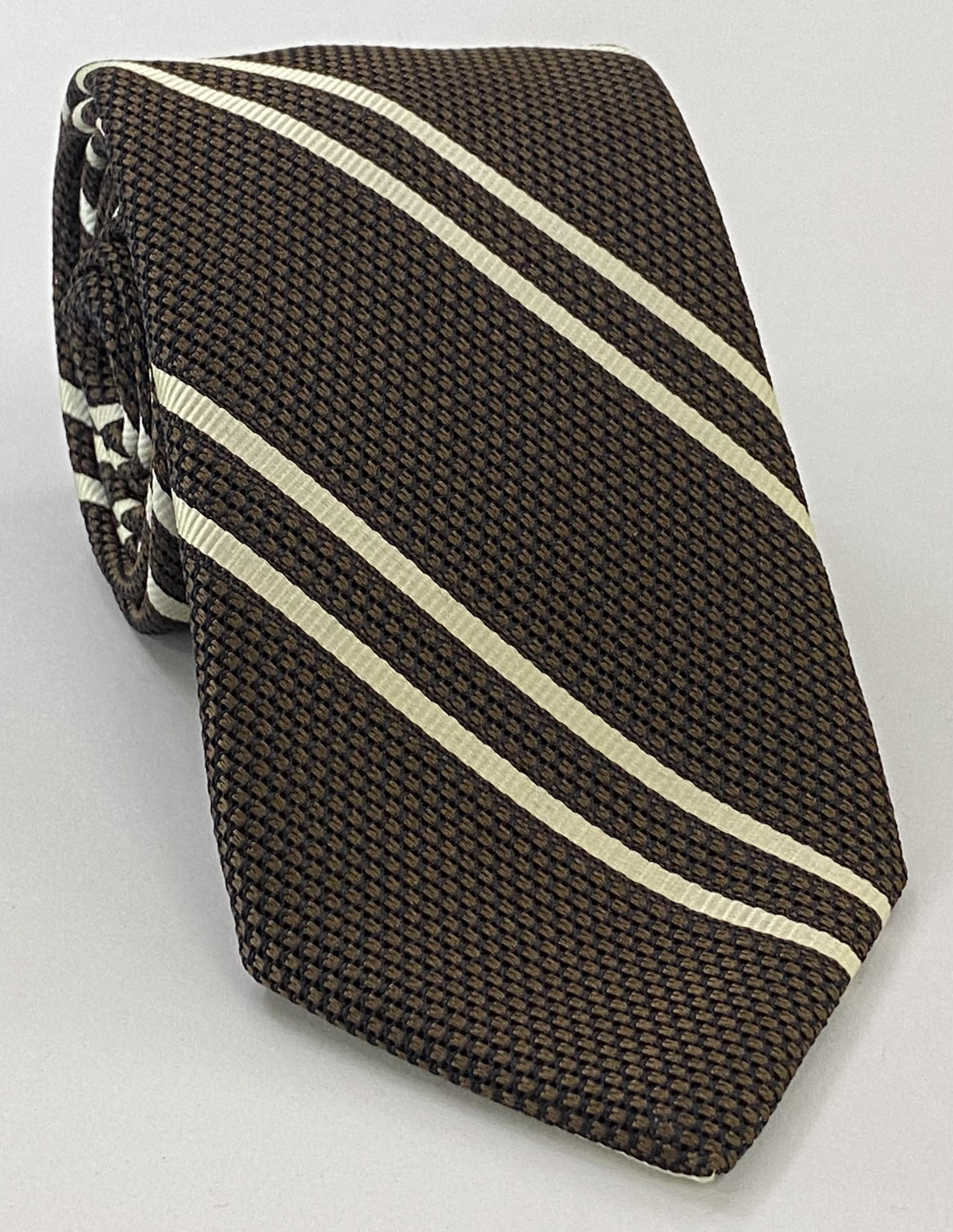 Off-White on Chocolate Grenadine Fina Reppe Stripe Silk Tie GFRST-12