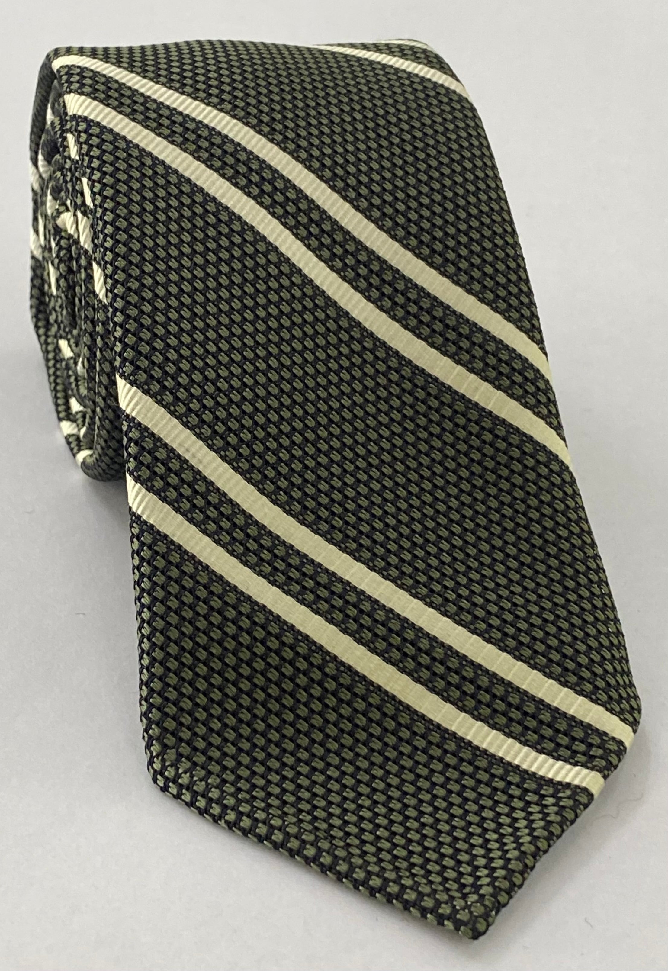 Off-White on Sage Grenadine Fina Reppe Stripe Silk Tie GFRST-13