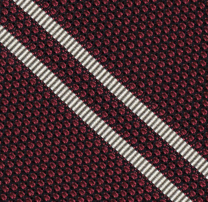 {[en]:Off-White on Red Grenadine Fina Reppe Stripe Silk  Pocket Square