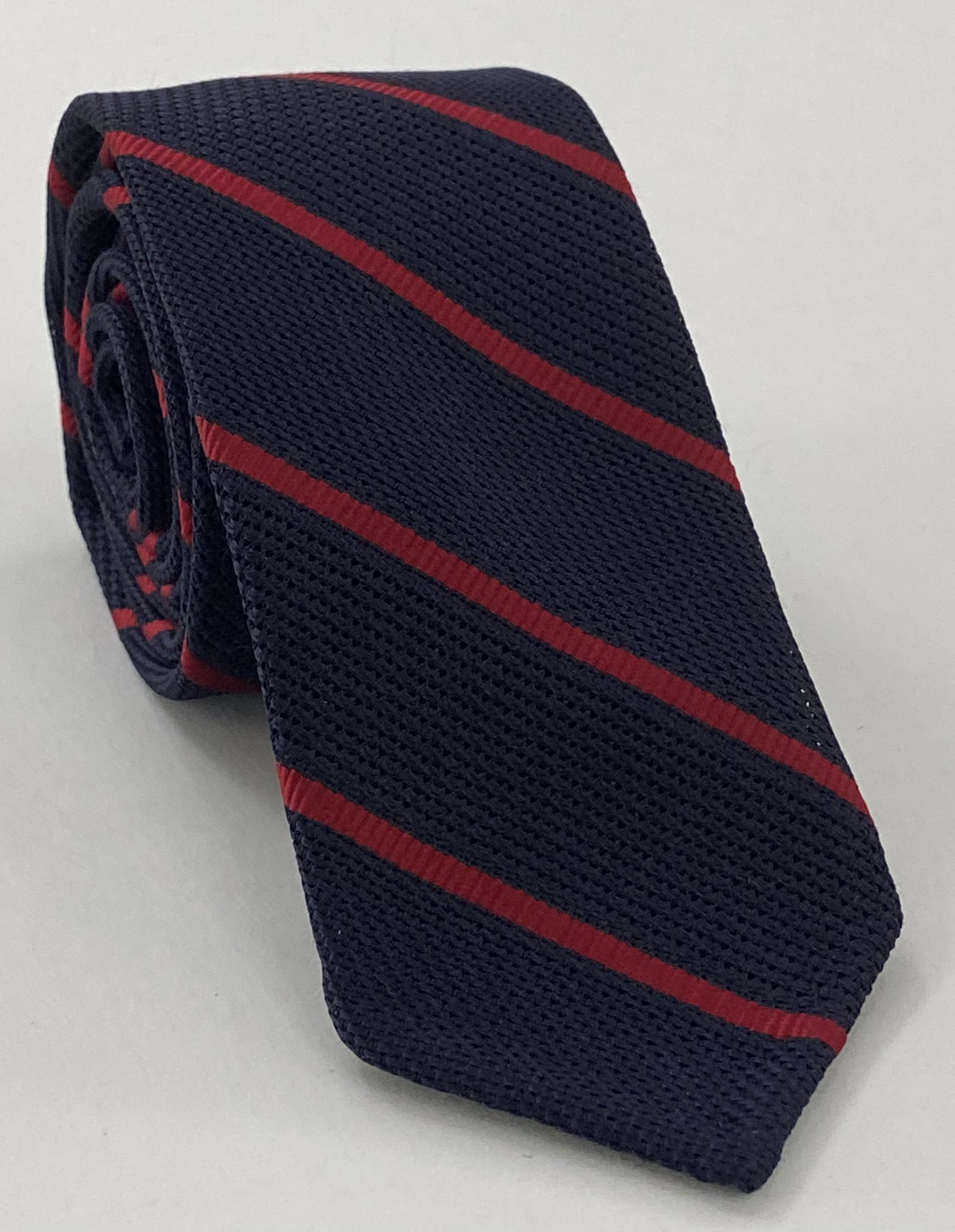 Red on Midnight Blue Grenadine Fina Reppe Stripe Silk Tie GFRST-3