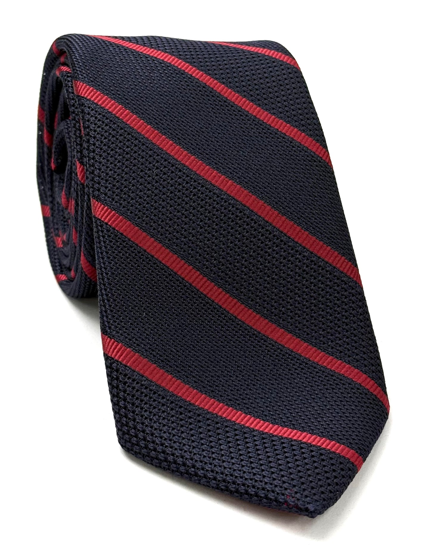 午夜藍織紋細條紋紅絲領帶 GFRST-3