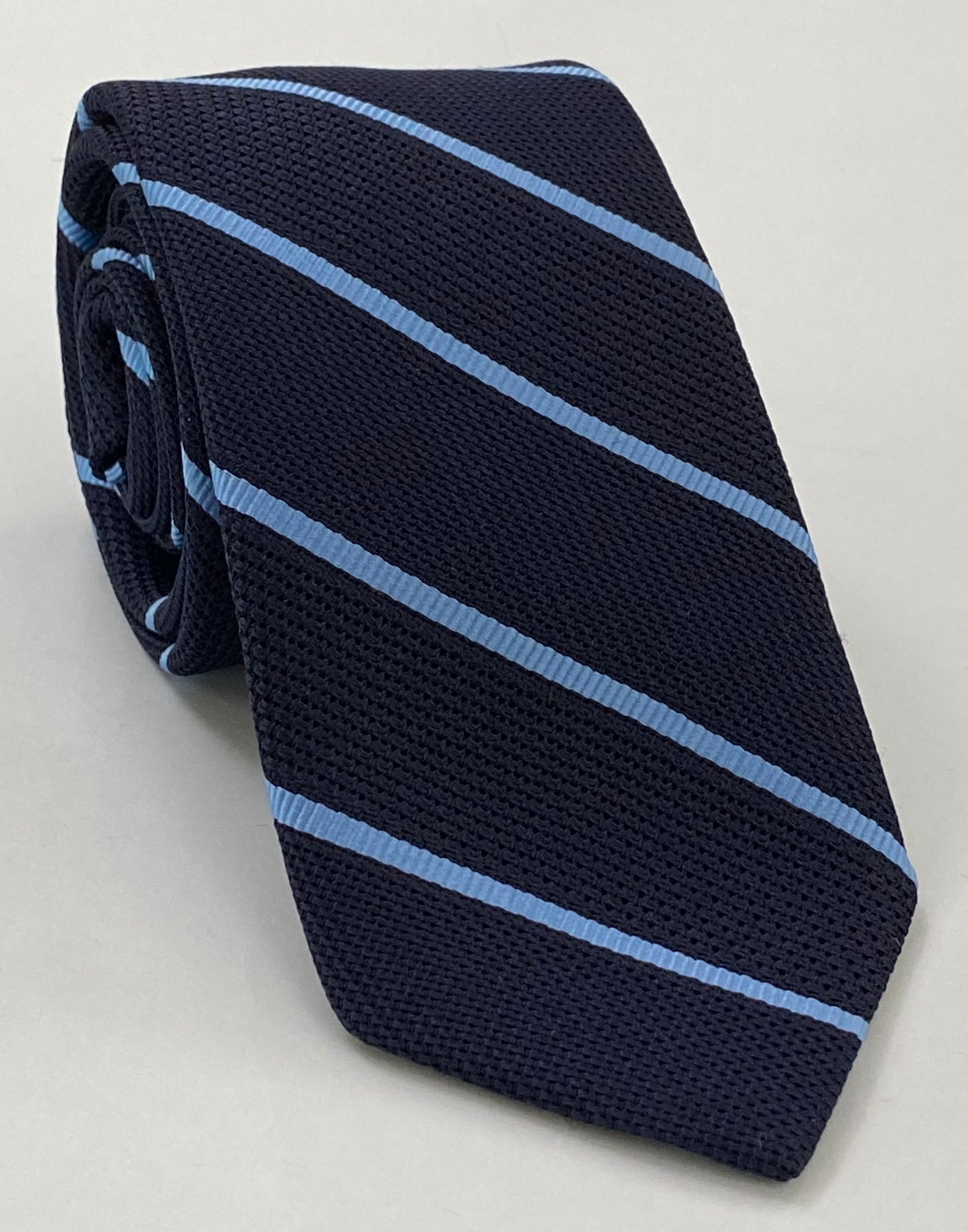 Sky Blue on Midnight Blue Grenadine Fina Reppe Stripe Silk Tie GFRST-4