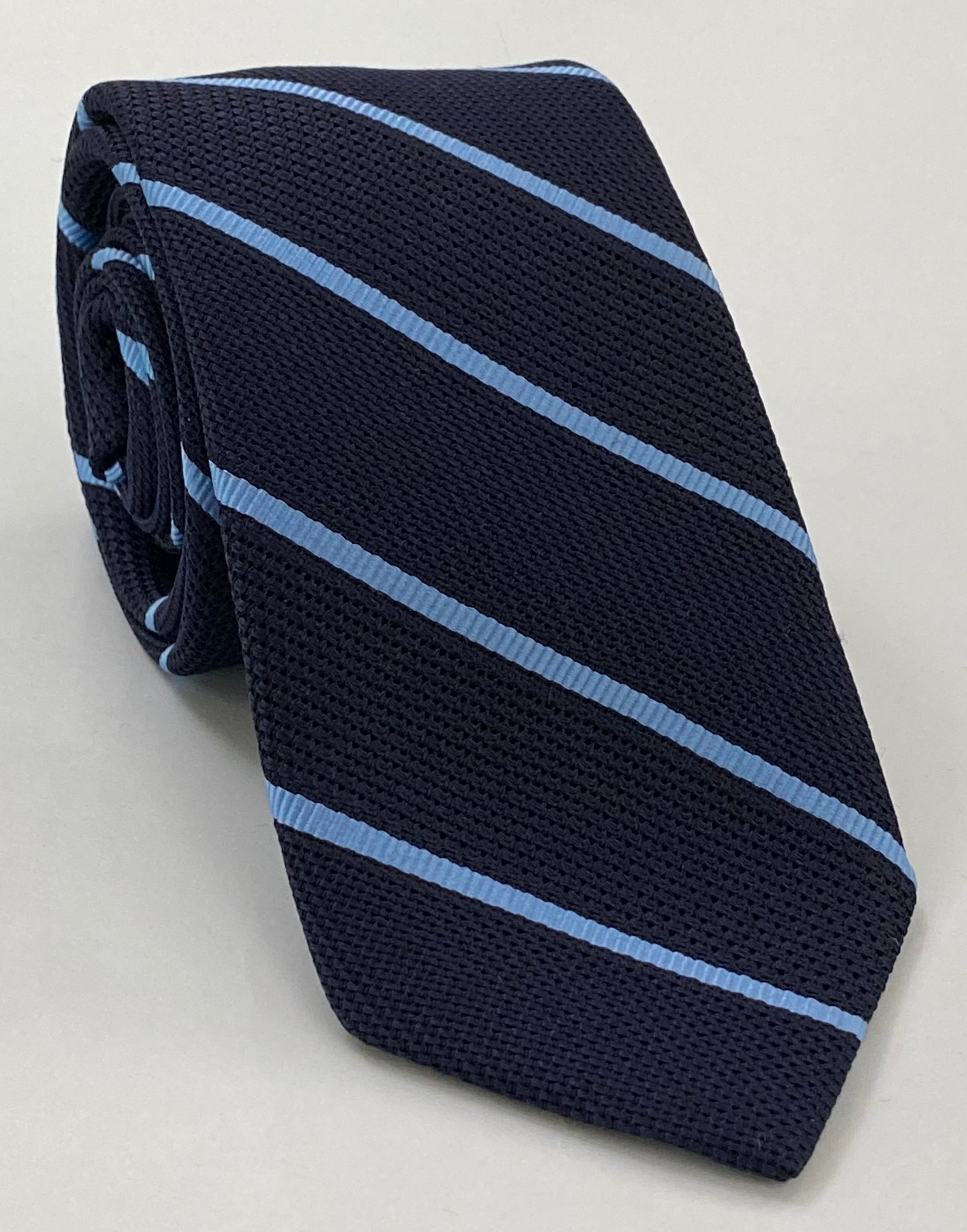 Sky Blue on Midnight Blue Grenadine Fina Reppe Stripe Silk Tie GFRST-4