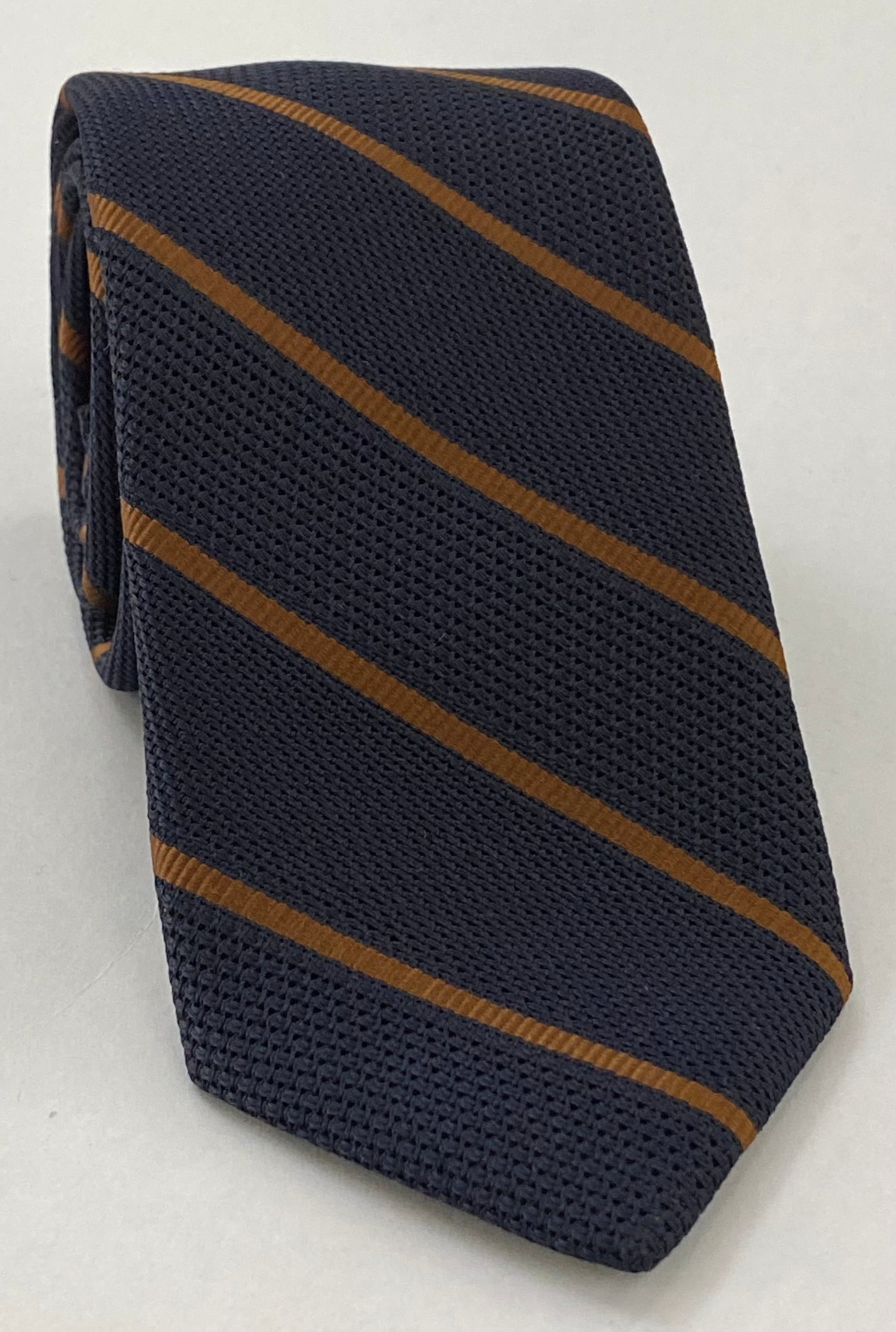Chocolate on Midnight Blue Grenadine Fina Reppe Stripe Silk Tie GFRST-5