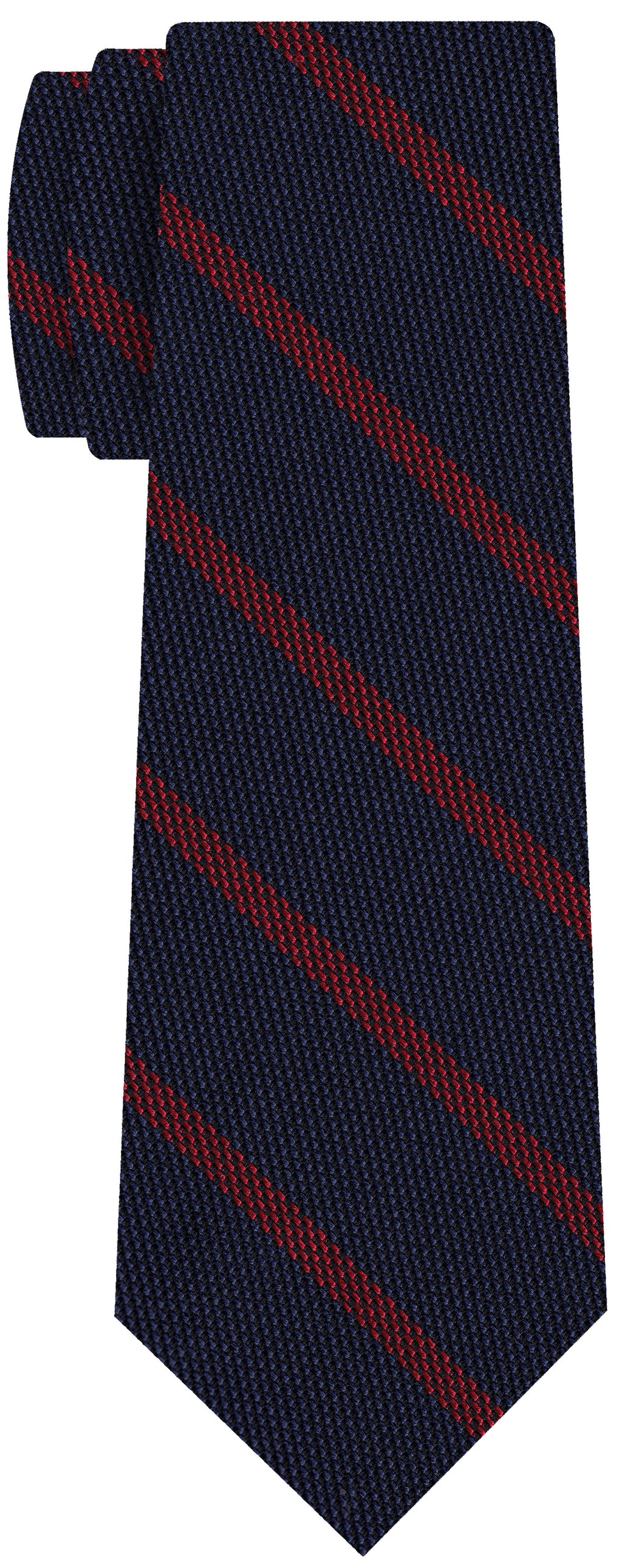 {[en]:Red on Dark Navy Blue Grenadine Fina Single Stripe Silk Tie