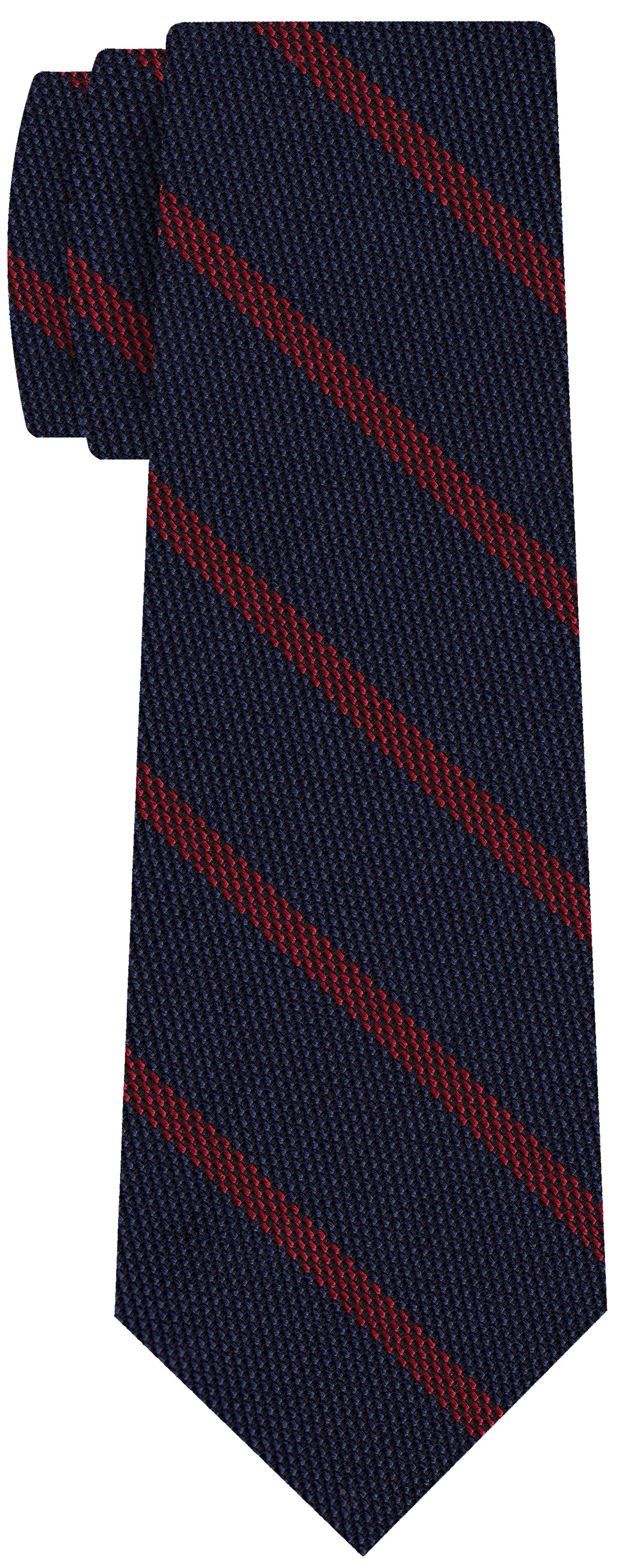 {[en]:Red on Dark Navy Blue Grenadine Fina Single Stripe Silk Tie
