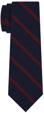 {[en]:Red on Dark Navy Blue Grenadine Fina Single Stripe Silk Tie