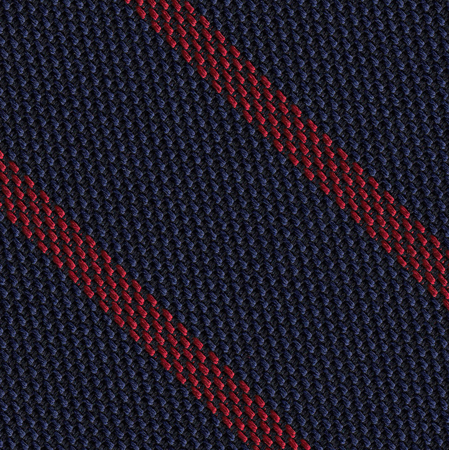 {[en]:Red on Dark Navy Blue Grenadine Fina Single Stripe Silk Tie
