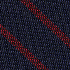 {[en]:Red on Dark Navy Blue Grenadine Fina Stripe Silk Pocket Square