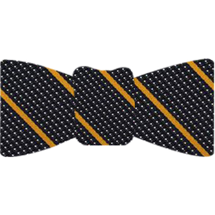{[en]:Yellow Gold & Off White On Midnight Blue Grenadine Fina Stripe Silk Bow Tie
