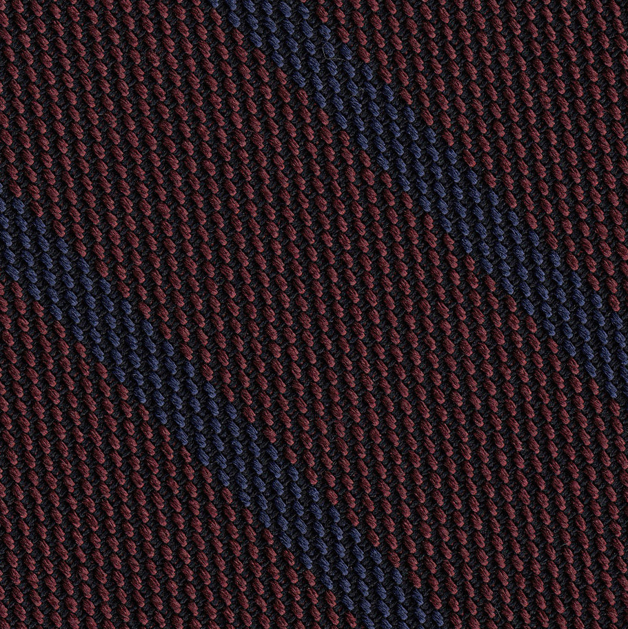{[en]:Blue on Burgundy Grenadine Fina Stripe Silk Pocket Square
