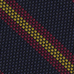 {[en]:Dark fuchsia & Yellow on Dark Navy Blue Grenadine Fina Stripe Silk Tie