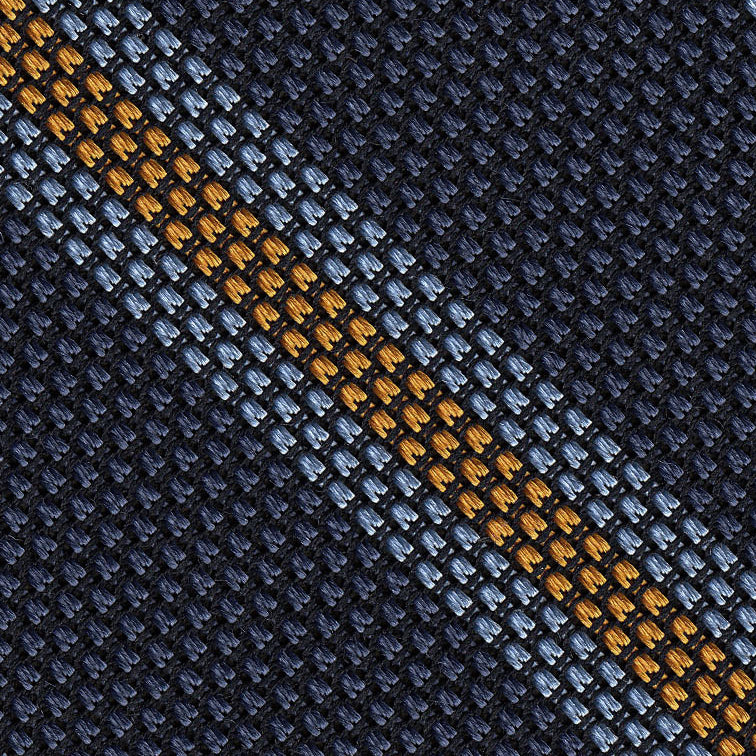 {[en]:Sky Blue & Yellow Gold on Navy Blue Grenadine Fina Stripe Silk Pocket Square