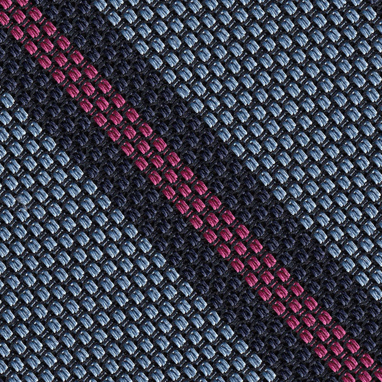 {[en]:Dark Navy & Dark Pink on Sky Blue Grenadine Fina Stripe Silk Pocket Square