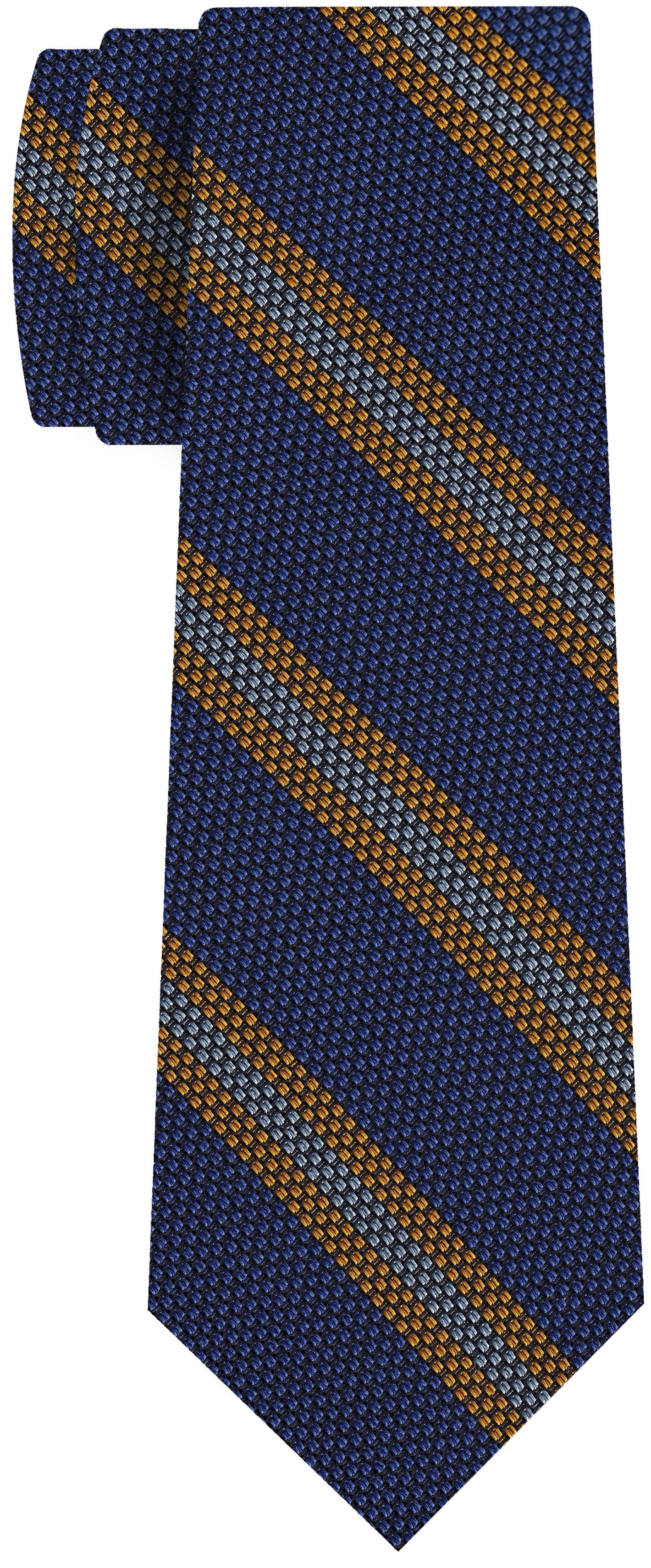{[en]:Yellow Gold & Sky Blue on Purple Blue Grenadine Fina Stripe Silk Tie