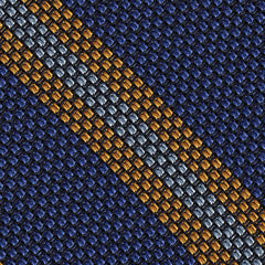 {[en]:Yellow Gold & Sky Blue on Purple Blue Grenadine Fina Stripe Silk Pocket Square