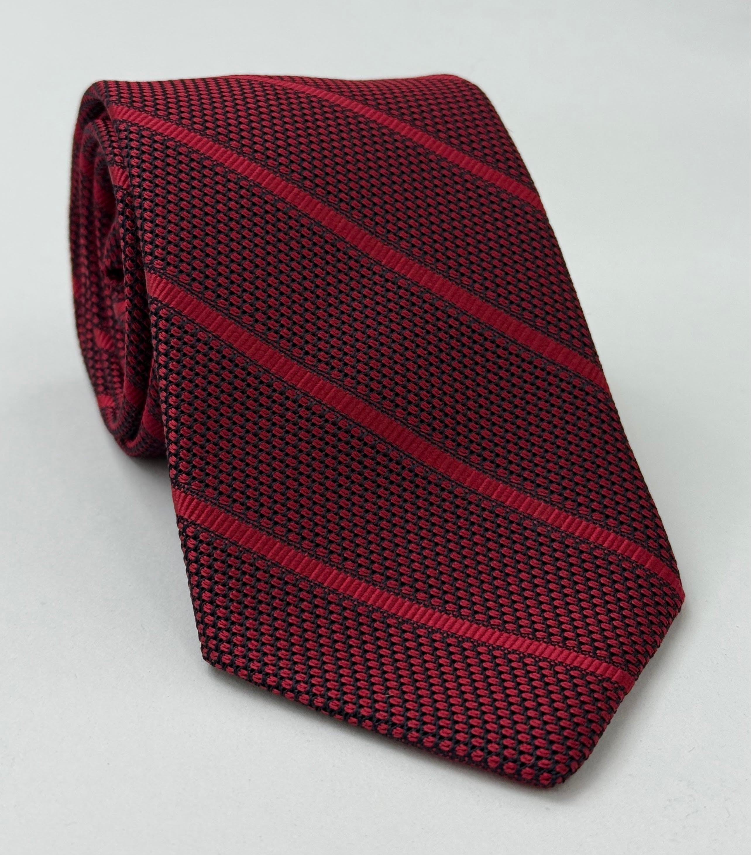 Red Stripe On Midnight Blue With Red Grenadine Fina Stripe Silk Tie 1