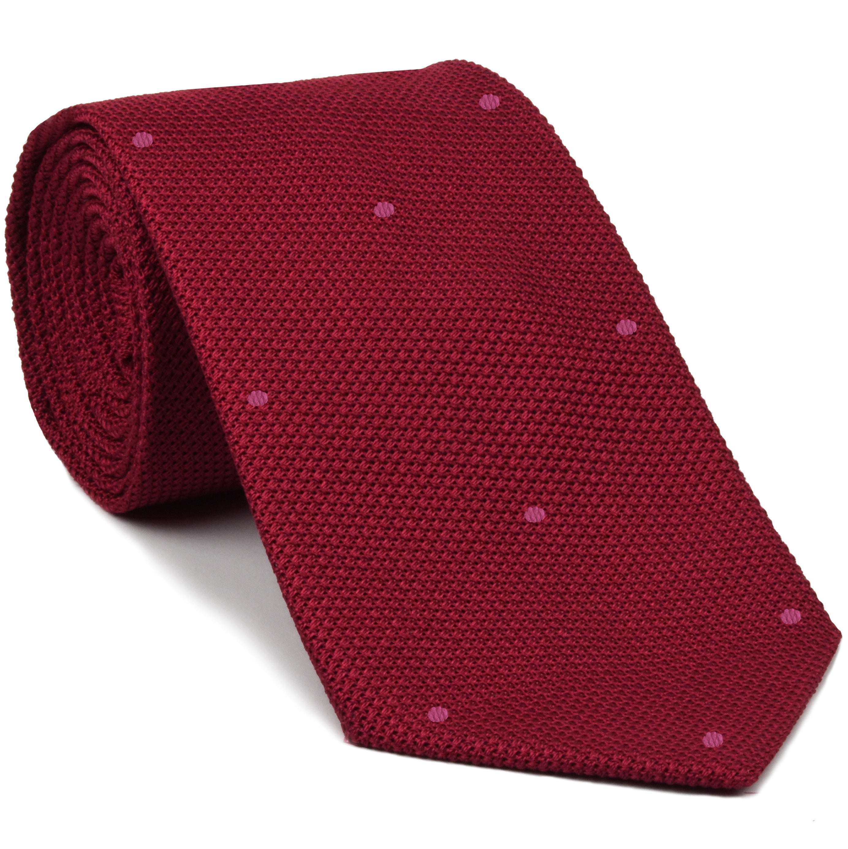 {[en]:Red Grenadine Fina with Dark Pink (Hand Sewn) Pin Dots Silk Tie