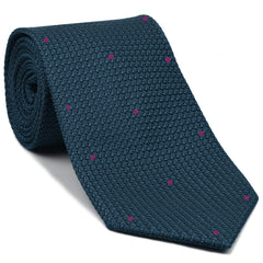 {[en]:Slate Blue Blue Grenadine Grossa with Reddish Purple (Hand Sewn) Pin Dots Silk Tie