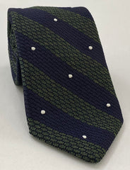 Midnight Blue Grenadine Grossa with White (Hand Sewn) Pin Dots Silk Tie GGDT-8 (1)
