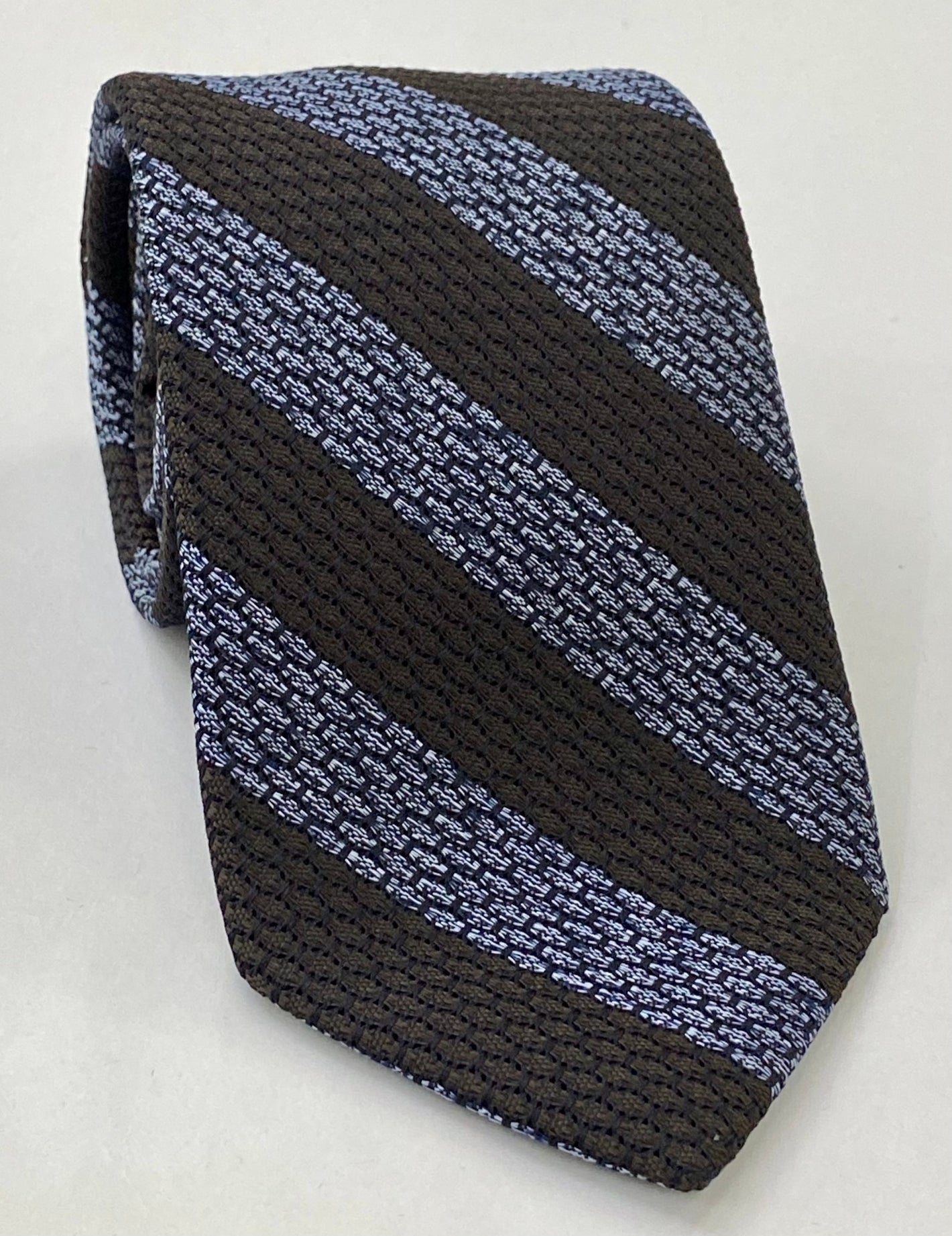 Silver Powder Blue & Bitter Chocolate Grenadine Grossa Wide Stripe Silk Tie GGBST-4