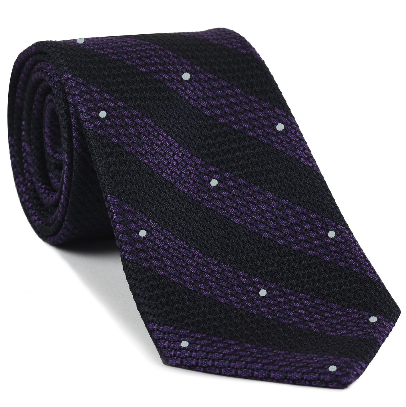 {[en]:Purple & Midnight Blue Grenadine Grossa Wide Stripe with White (Hand Sewn) Pin Dots Silk Ties