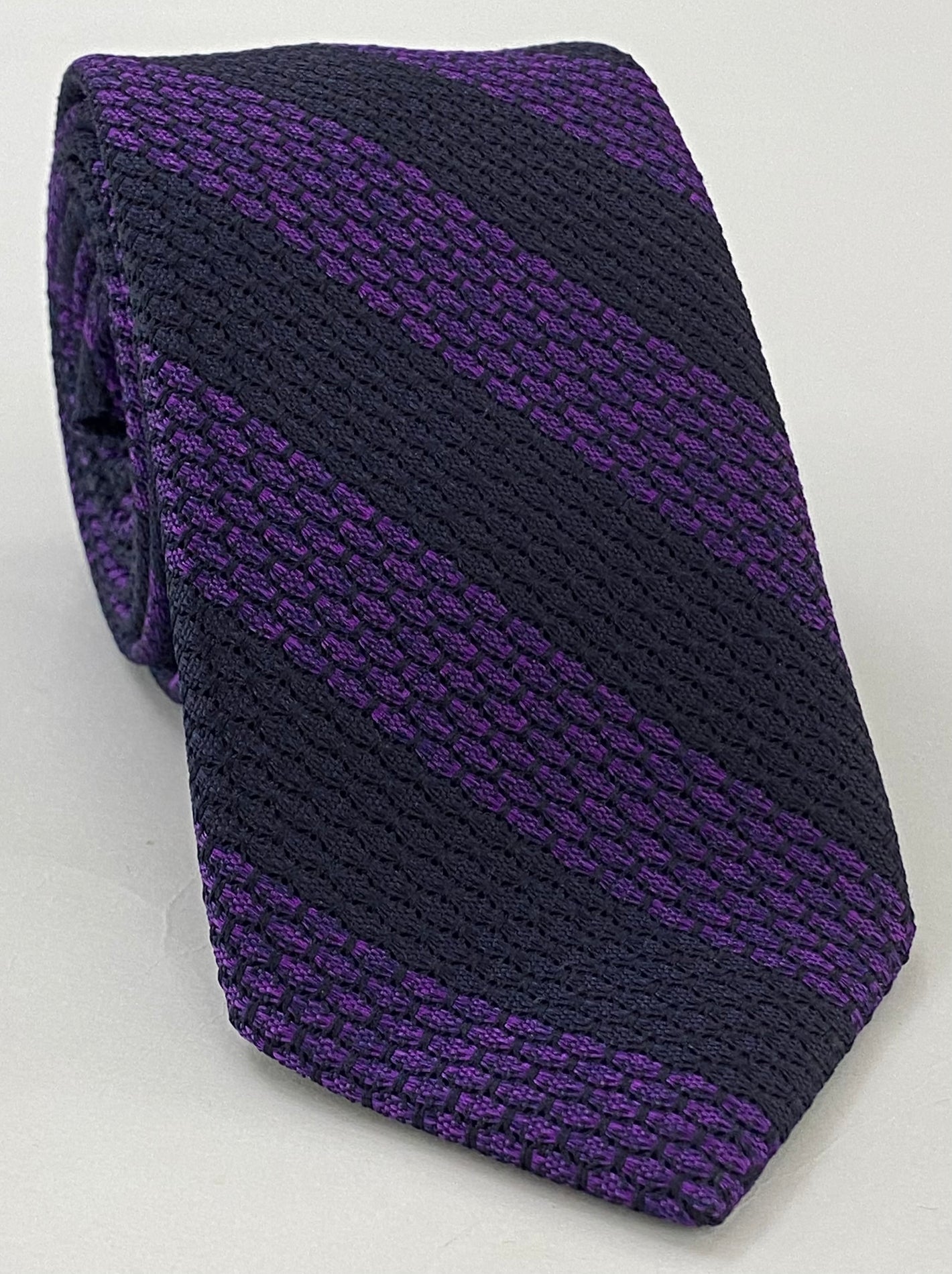 Purple & Midnight Blue Grenadine Grossa Wide Stripe Silk Tie GGBST-5