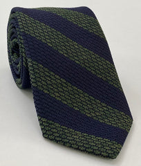 Dark Olive Green & Midnight Blue Grenadine Grossa Wide Stripe Silk Tie GGBST-8