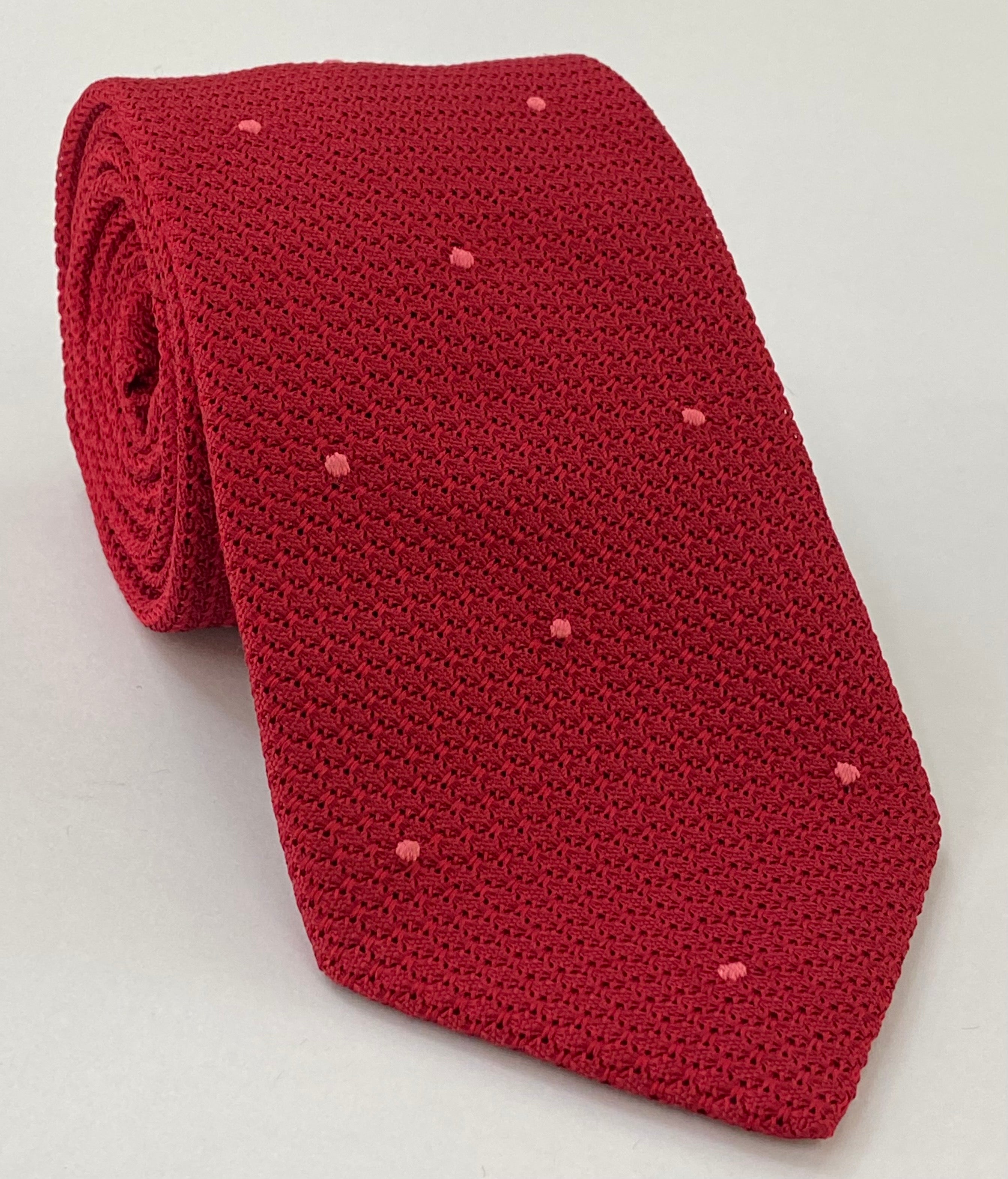 Red Grenadine Grossa with Dark Pink (Hand Sewn) Pin Dots Silk Tie #GGDT-1 (12)