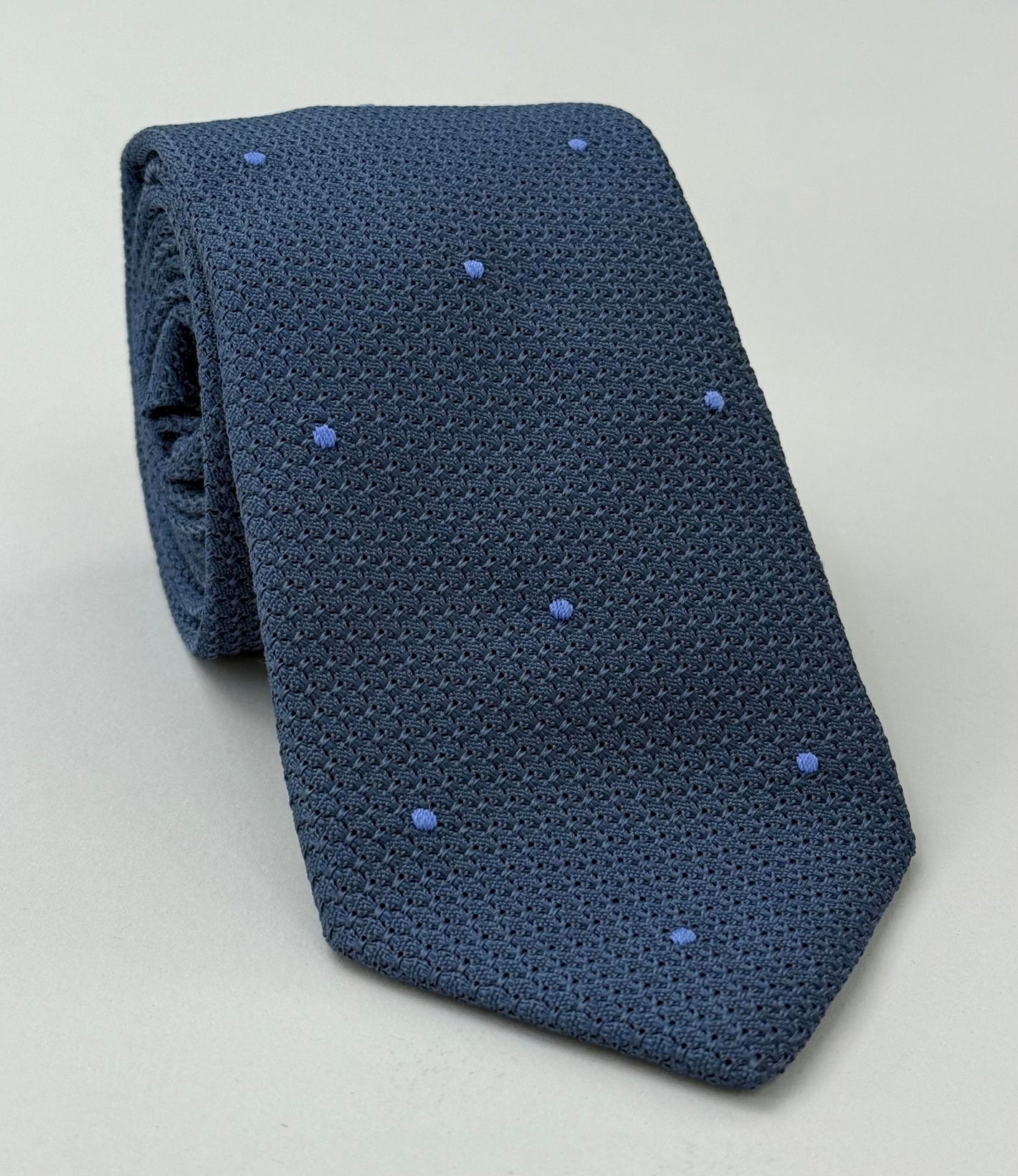 Slate Blue Grenadine Grossa with Sky Blue (Hand Sewn) Pin Dots Silk Tie #GGDT-12 (3)