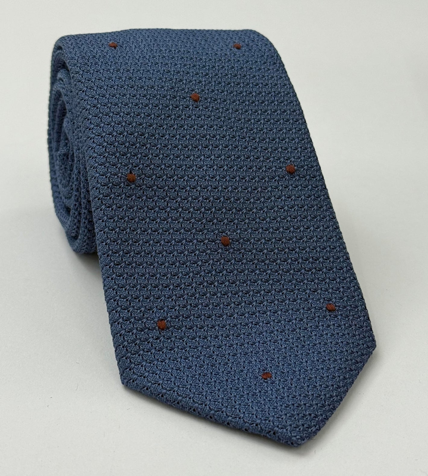 Slate Blue Blue Grenadine Grossa with Reddish Brown (Hand Sewn) Pin Dots Silk Tie GGDT-12 (33)