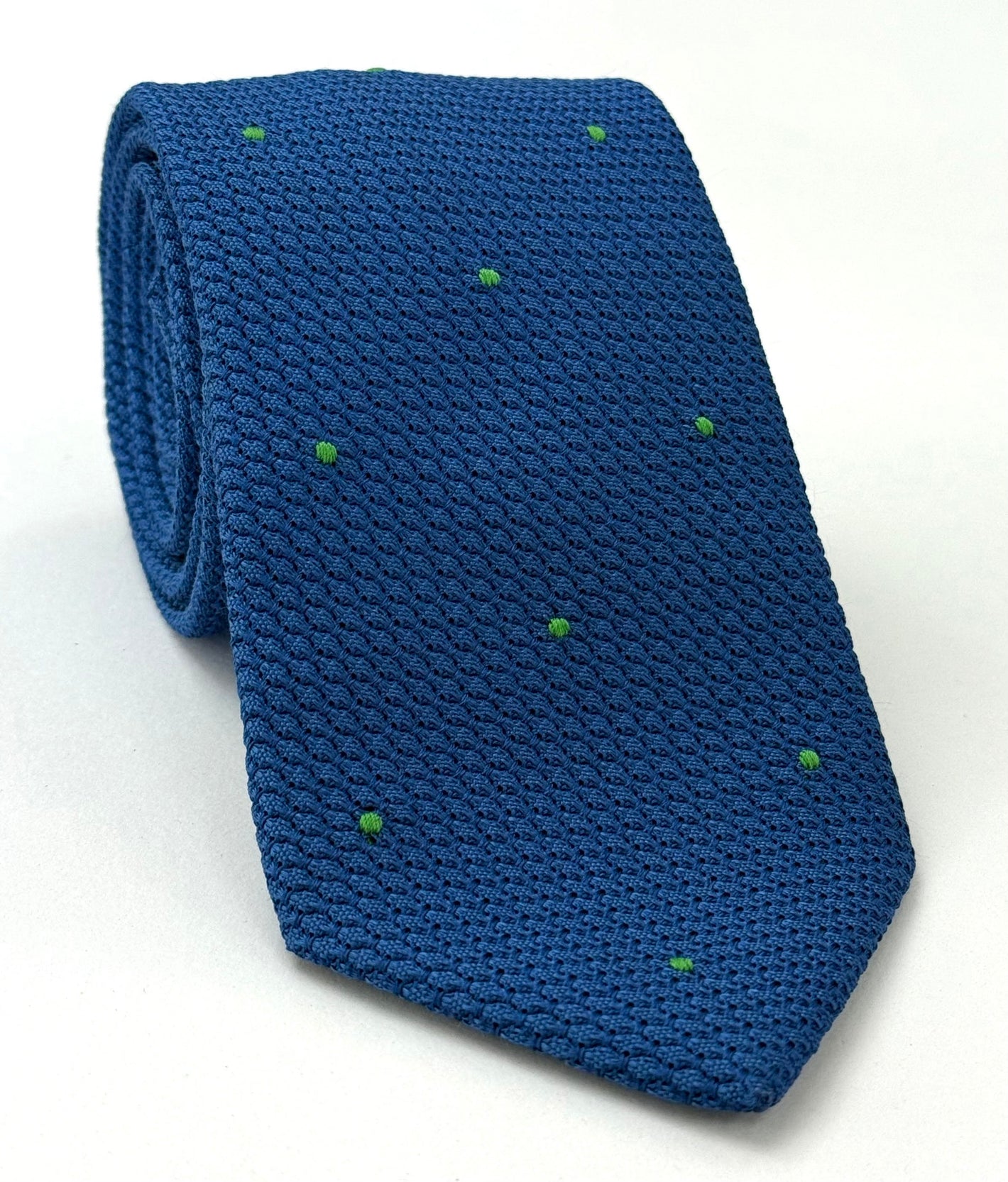 Blue Grenadine Grossa with Lime Green (Hand Sewn) Pin Dots Silk Tie GGDT-13 (19)