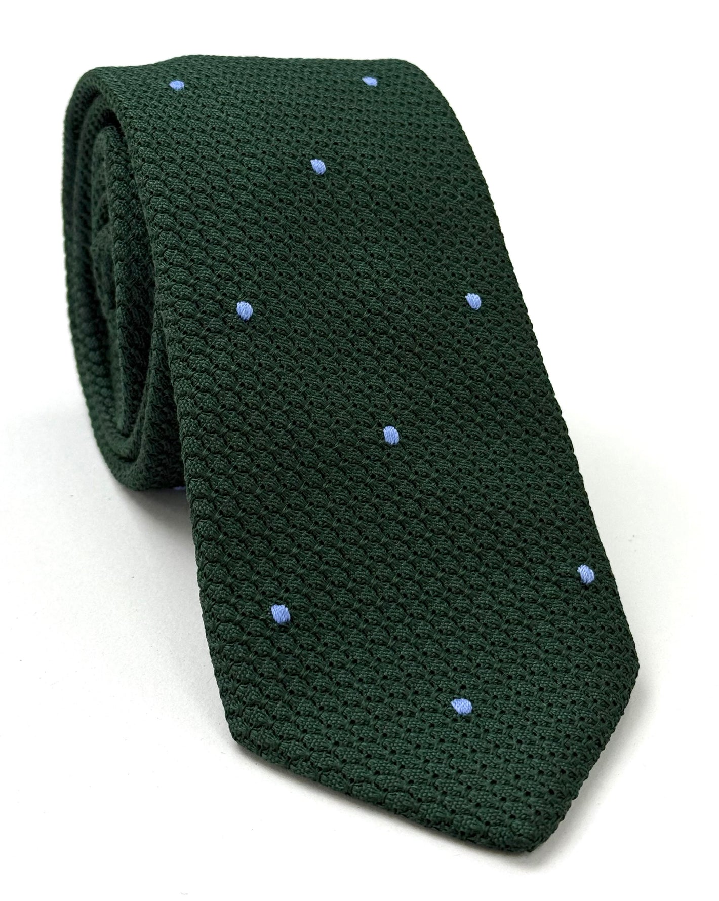 Forest Green Grenadine Grossa with Sky Blue (Hand Sewn) Pin Dots Silk Tie GGDT-16 (3)