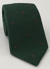 Forest Green Grenadine Grossa with Red (Hand Sewn) Pin Dots Silk Tie #GGDT-16 (8)