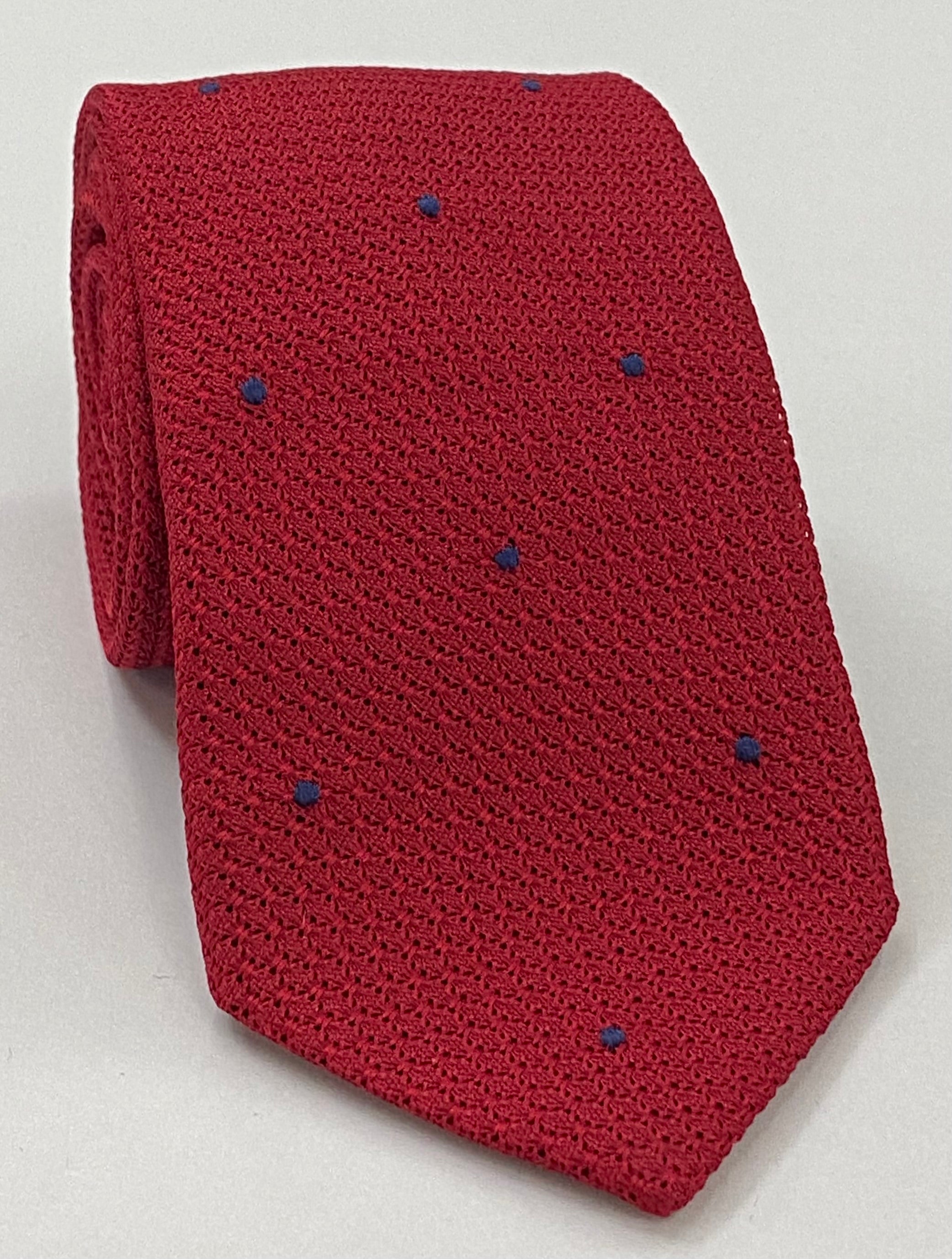 Red Grenadine Grossa with Dark Navy Blue (Hand Sewn) Pin Dots Silk Tie #GGDT-1 (6)